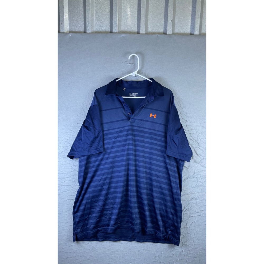 Under Armour Polo Shirt Mens 2XL Blue Excellent Striped Short Sleeve Golf